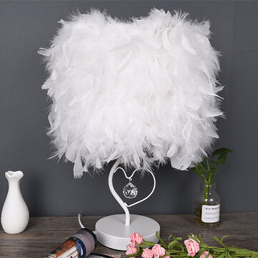 Feather Shade Table Lamp Vintage Elegant Bedside Desk Night Light Lampshade Gift EU Plug