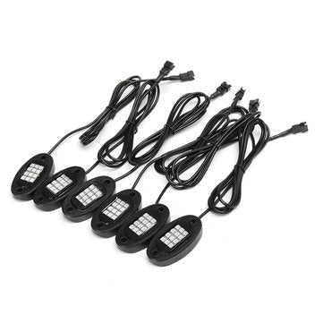 6Pcs Universal Colorful RGB LED Car Rock Lights  RF Dual Remote Control 5050 72 Led Waterproof IP68