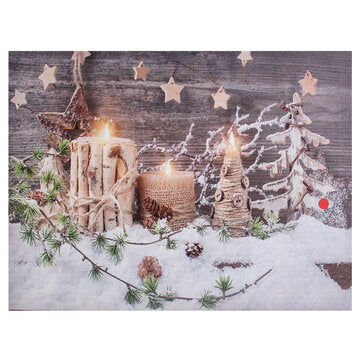 Wall Art Picture Christmas Decoration Light Up LED Canvas Flickering Candles