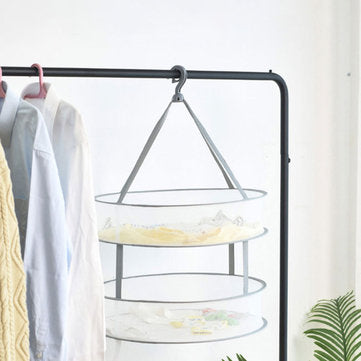 XiTianLong Windproof Double Layers Foldable Clothes Net Dry Rack Mesh Hanger Home Laundry Storage Ba