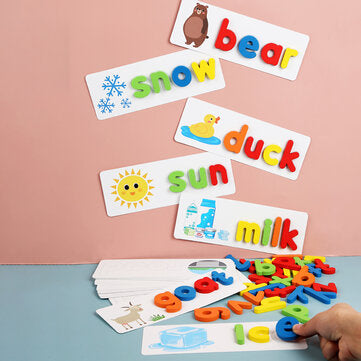 Wooden Alphabet Puzzles Toys Word Spelling Game Educational Toy Letters Card Board Matching Puzzle G