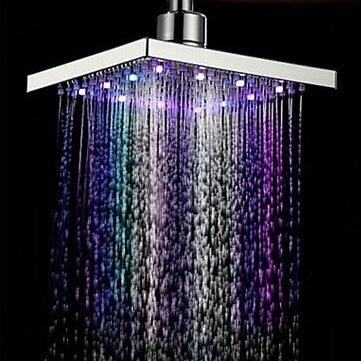 6 Inch ABS Square Showerhead 360 Adjustable Top Spray Water Temperature Controlled 7 Colors LED Au