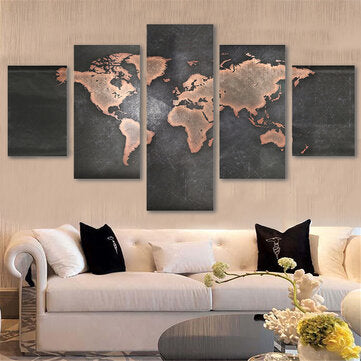 5Pcs Modern Canvas Painting Set Frameless World Map Theme Home Wall Tapestry Art Painting For Home D