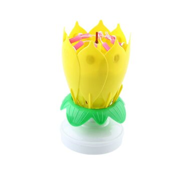 Musical Lotus Rotating Flower Happy Birthday Party Gift Candle Lights Atmostpher... (COLOR.: YELLOW)