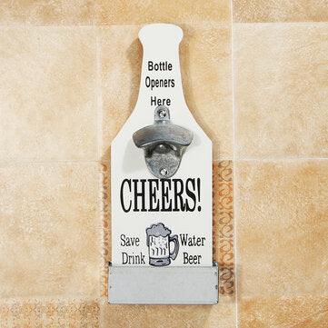 Beer Bottle Opener With Cap Catcher Wall Mounted Beer Coke Home Kitchen Bar Vintage (COLOR.: WHITE)