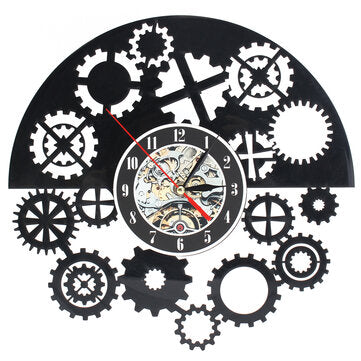 Steampunk Cog Wall Clock Gears Vinyl Record Wall Clock Home Office Decor