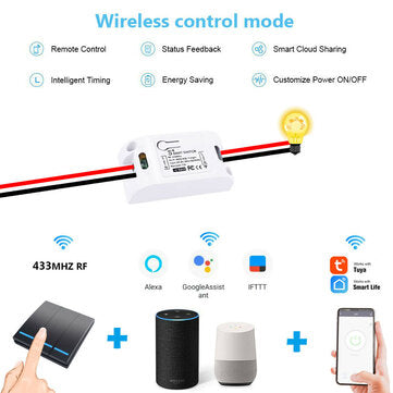 SMATRUL Black 433Mhz Smart Push 1Gang Wireless Switch Light + RF 1 Remote Control