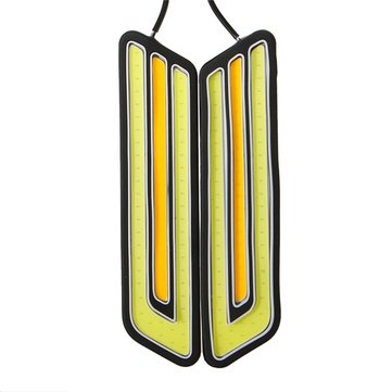 Pair U Shape 800LM White & Yellow COB LED DRL Daytime Running Fog Turn Signal Light