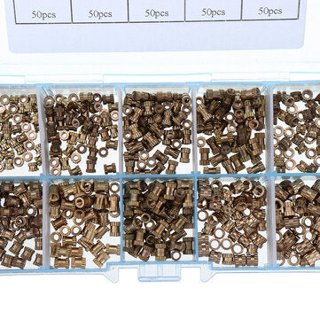 Suleve MXBN2 500Pcs M2/M2.5/M3 Metric Threaded Brass Knurl Round Insert Nut Assortment Set