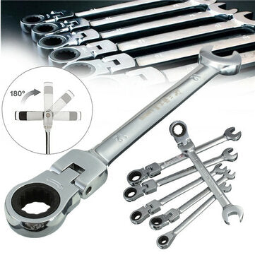DANIU 6pcs a Set 6mm-12mm Flexible Pivoting Head Ratchet Combination Spanner Wrench Garage Metric To