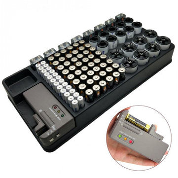 Battery Storage Organizer Battery Holder Caddy Rack Case Container w/ Tester