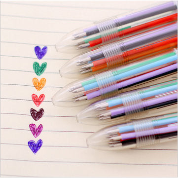 5pcs/lot 6 in 1 Multicolor Rainbow Ballpoint Pen Students Office Transparent Ball Point Ballpoint
