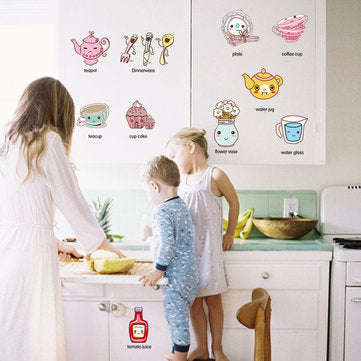 Cartoon Kitchen Utensil Wall Sticker Removable Kitchen Decorative Stickers Multi Color PVC Decals