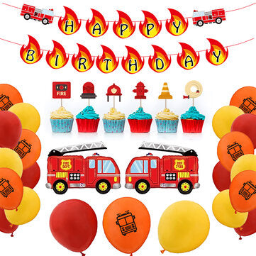 Balloon Banner Set Fire Truck Firefighter Theme Balloon Set Birthday Party Banner Home Decoration