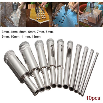Drillpro DB-HS3 10pcs Diamond Hole Saw Drill Bit Set 3mm-13mm Tile Ceramic Glass Porcelain Marble Ho