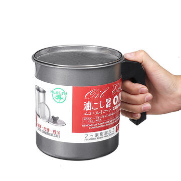 1.4L Capacity Stainless Steel Residue Filter Oil Storage Can with Strainer for Kitchen Filter Oil To