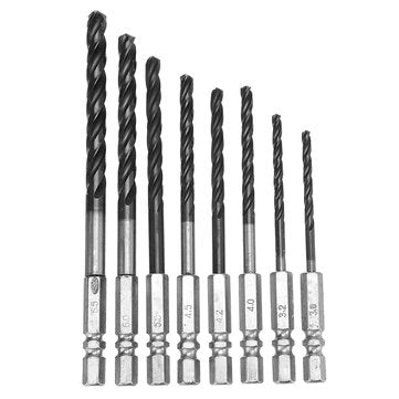 Drillpro 8Pcs Twist Drill Bit Hexagonal 3.0-6.5mm High Speed Steel Stainless TiALN Coated