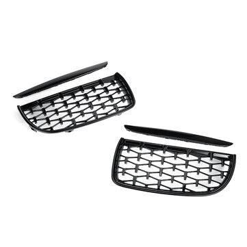 Pair Glossy Black Front Kidney Grilles Upper Hood Eyelids Diamond Style For BMW 3-Series E90 E91 200