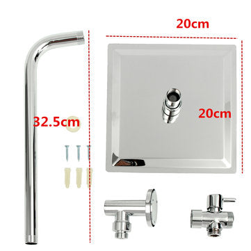 8inch 304 Stainless Steel Square Shower Head Extension Arm Bottom Entry Shower Diverter Valve Set