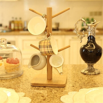 Wooden Cup Holder Teacup Mug Drain Rack Stand 6 Cups Drain Cup Hanging Stand Coff... (SHAPE: SQUARE)