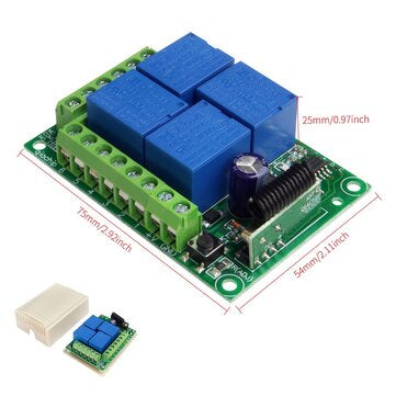 433MHz Universal Wireless Remote Switch DC12V 4CH RF Relay Receiver Module for Remote Garage/LED/Hom