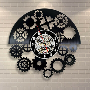 Steampunk Cog Wall Clock Gears Vinyl Record Wall Clock Home Office Decor