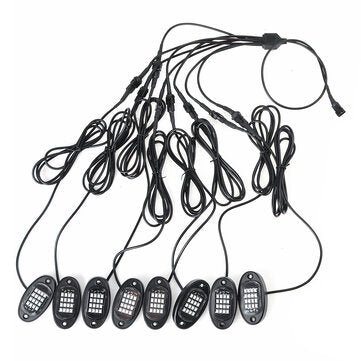 8Pcs LED RGB Offroad Rock Light Underbody Lamp bluetooth APP Control For Car Truck