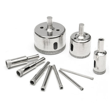 10Pcs 3-50mm Diamond Drill Bits Set Glass Hole Saw Cutter Tools