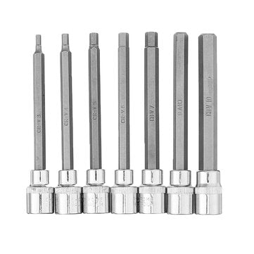 Drillpro 7Pcs 3/8" Drive Long Reach Hex Bit Socket Set 3-10mm CR-V Screwdriver Head Set