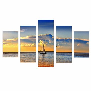 5Pcs Sunset Sailing Boat Canvas Print Paintings Wall Decorative Print Art Pictures Frameless Wall Ha