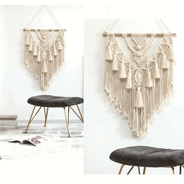 Wall Hanging Tapestry Beige Bohemian Style Cotton Wall Hanging Hand Braid For Home Office Decor
