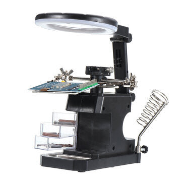 3X/4.5X/25X Soldering Iron Stand Holder Table Magnifier Illuminated Magnifying Glass Third Hand Magn