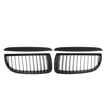 Matte Black Front Kidney Grilles Grill with Upper Hood Eyelids for BMW E90 E91 3 Series Sedan 2004-2