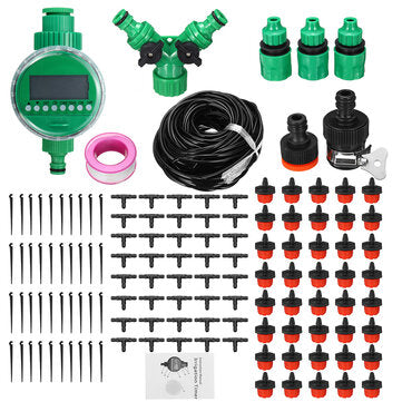 15/25/30/40/50m Drip Hose Water Irrigation System + Auto Timer Greenhouse Plants Kit (SIZE: 30M)