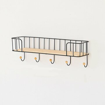 Home Nordic Iron Storage Rack Shelf Wall Hanging Hooks Wall Decor Displa... (SIZE: L | COLOR: BLACK)