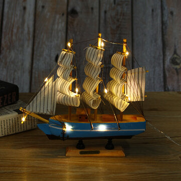 10 LEDs Wood Sailing Boats Ship Model Wooden Craft Sailor Handcrafted Boat Home Decoration