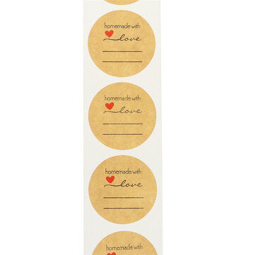 500pcs/roll 1 Inch Label DIY Round Kraft Label Handmade With Love Label Stickers Adhesive Sticker Pa