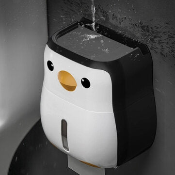 Toilet Paper Holder Cartoon Penguin Tissue Box Wall Mounted Roll Paper Shelf Bathroom Storage Rack