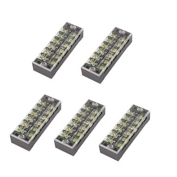 Excellway TB-2506 600V 25A 6 Position Terminal Block Barrier Strip Dual Row Screw Block Covered W/