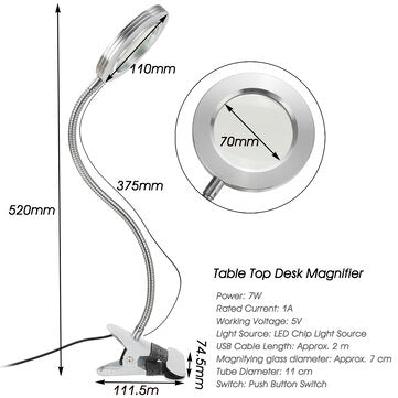 USB LED Magnifying Glass Desk Lighting 8X Magnifier Lamp Bendable Beauty Makeup Tattoo Light R