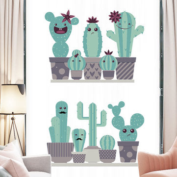 Miico FX82028 Cartoon Wall Sticker Cactus Printing Sticker Glass Door Wall Decoration Stickers DIY S