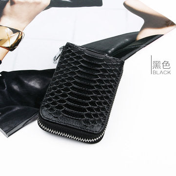 High Quality Zipper Around Genuine Leather Crocodile Pattern Card Holder Wallets ... (COLOR.: BLACK)