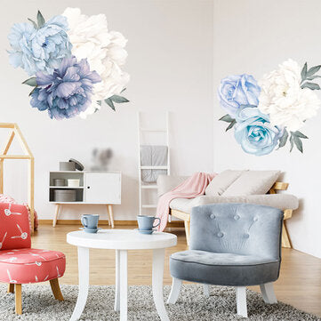 Blue Peony Rose Flowers Wall Sticker Mural Modern Girls Room Decor Art Nursery Decals Kids Room Home