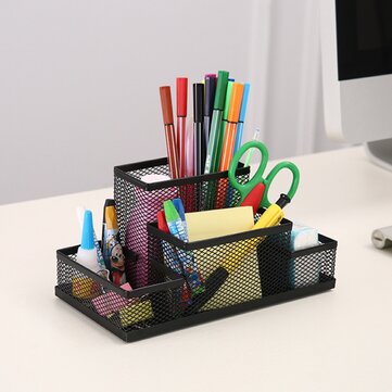 Four Holes Desktop Office Supplies Multi-function Pen Holder Combination Stationer... (COLOR: BLACK)