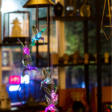 Color Changing LED Solar Power Lamp Hummingbird Wind Chime Light Hanging Decor