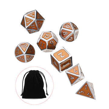 7Pcs Antique Metal Polyhedral Dices With Bag Copper Color For Dungeons Dragons Game