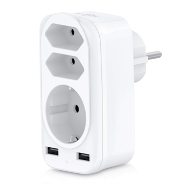 4000W 250V USB Socket Adapter 5-in-1 Multiple Plug 3 Way Multi Plug Double Euro and 1 Schuko Multi S