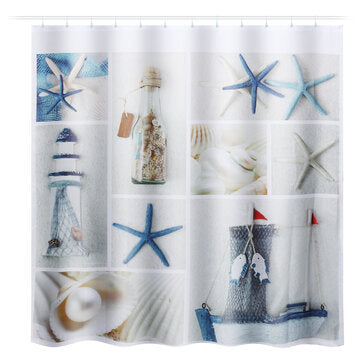 Waterproof Polyester Fabric Blue Sea Life Sea Shell Waterproof Shower Curtain 180*180cm (NO.: 001)