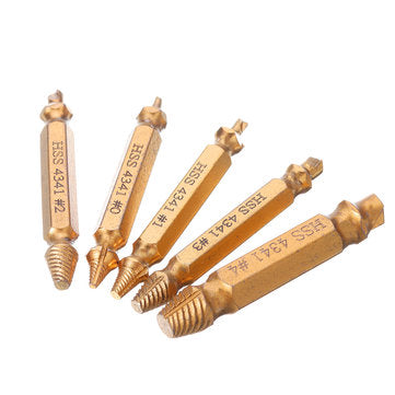 Drillpro 5pcs Double Side Damaged Screw Bolt Extractor Drill Bits Gold Oxide Edition Stripped Screw
