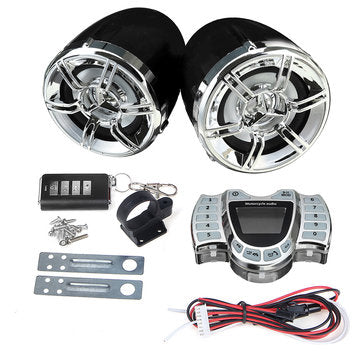 Waterproof Motorcycle LED bluetooth Handlebar Audio Alarm System LCD Clock Display FM Radio USB Ster